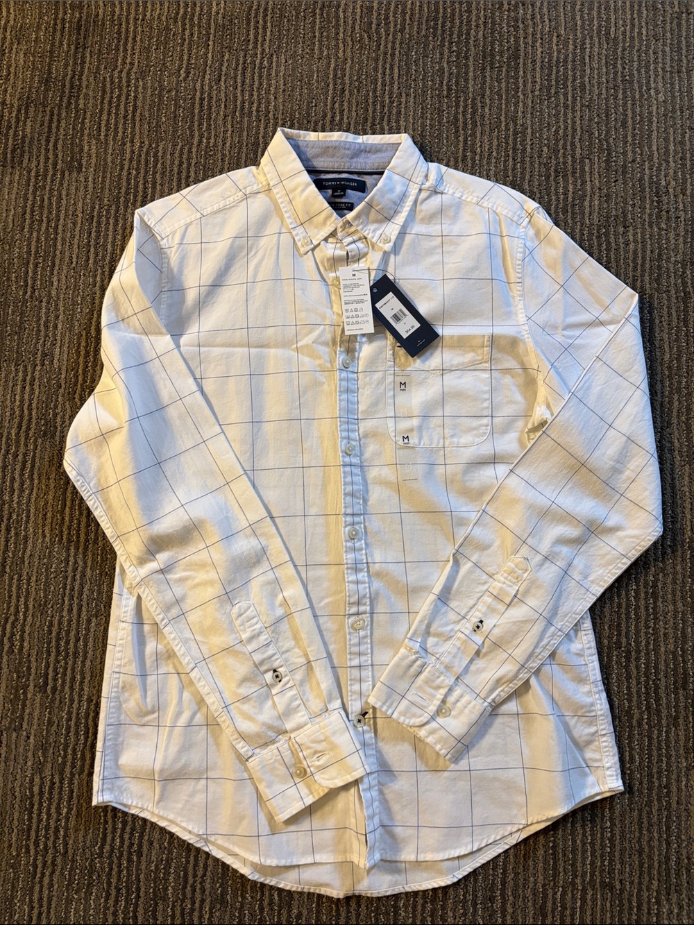 White/blue button down